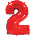 Шар (40''/102 см) Цифра, 2, Красный, 1 шт. в уп., 901762RP