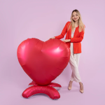 Шар 3D (65''/165 см) Сердце, на подставке, Красный, Сатин, 1 шт. в уп., 25202