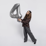 Шар (40''/102 см) Цифра, 4 Slim, Лунное Серебро, Матовый, 1 шт., 901914MMS