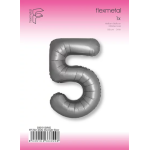 Шар (40''/102 см) Цифра, 5 Slim, Лунное Серебро, Матовый, 1 шт. в уп., B901915MMS