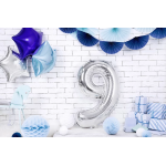 Шар (34''/86 см) Цифра, 9 ЭКО, Серебро, 1 шт. в уп., 21549