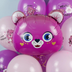 Шар (23''/58 см) Фигура, Мишка, Золотые сердечки, Розовый, 1 шт. в уп., 23522