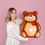 Шар с клапаном (17''/43 см) Мини-фигура, Мишка с сердцем, 1 шт., 23617