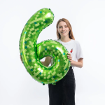 Шар (40''/102 см) Цифра, 6 Пиксели, Зеленый, 1 шт. в уп., 26906