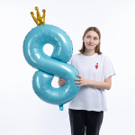 Шар (40''/102 см) Цифра, 8 Золотая корона, Голубой, 1 шт. в уп., 131188