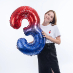 Шар (40''/102 см) Цифра, 3 Героическая тема, Красный/Синий, 1 шт. в уп., 26973