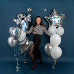 Шар (32''/81 см) Звезда, Серебро, Голография, 1 шт., 24043
