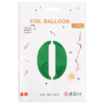 Шар (40''/102 см) Цифра, 0, Зеленый, Металлик, 1 шт. в уп., 27370