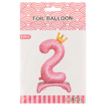 Шар (32''/81 см) Цифра на подставке, 2 Золотая корона, Розовый, 1 шт. в уп., 24192