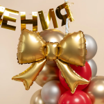 Шар с клапаном (21''/53 см) Фигура, Бант (надув воздухом), Золото, Сатин, 5 шт. в уп. (цв.этик.), 27326S5