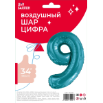 Шар (34''/86 см) Цифра, 9 Slim, Тиффани, 1 шт. в уп., 131409