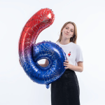 Шар (40''/102 см) Цифра, 6 Героическая тема, Красный/Синий, 1 шт. в уп., 26976