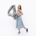 Шар (40''/102 см) Цифра, 4, Серебро, Металлик, 1 шт. в уп., 26494