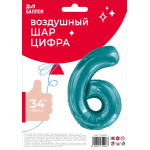 Шар (34''/86 см) Цифра, 6 Slim, Тиффани, 1 шт. в уп., 131406