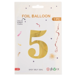 Шар (40''/102 см) Цифра, 5, Золото, Металлик, 1 шт. в уп., 24085