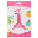 Шар (32''/81 см) Цифра на подставке, 1, Розовый, 1 шт. в уп., 24141