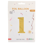 Шар (40''/102 см) Цифра, 1, Золото, Металлик, 1 шт. в уп., 24081