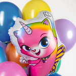 Шар (35''/89 см) Фигура, Радужно-бабочково-единорожная кошка, 1 шт., L197