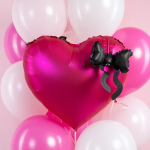 Шар (22''/56 см) Сердце, Черный бант, Фуше, Сатин, 1 шт. в уп., 27455