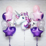Шар (46''/117 см) Фигура, Голова, Нежный Единорог, Сиреневый, 1 шт., 15236