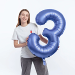 Шар (34''/86 см) Цифра, 3, Синий, Сатин, 1 шт. в уп., 131053V