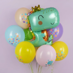 Шар (34''/86 см) Фигура, Динозаврик в короне, Светло-зеленый, 1 шт., 15571