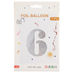 Шар (40''/102 см) Цифра, 6, Серебро, Металлик, 1 шт. в уп., 24096