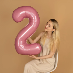 Шар (40''/102 см) Цифра, 2, Розовый, Матовый, 1 шт. в уп., 24102