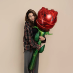 Шар (59''/150 см) Цветок, Роза, Красный, 1 шт. в уп., 26414