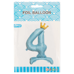 Шар (32''/81 см) Цифра на подставке, 4 Золотая корона, Голубой, 1 шт. в уп., 24204