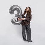 Шар (40''/102 см) Цифра, 3 Slim, Лунное Серебро, Матовый, 1 шт. в уп., B901913MMS