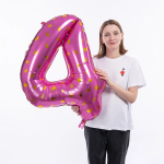 Шар (34''/86 см) Цифра, 4 Золотые короны, Розовый, 1 шт. в уп., 131104