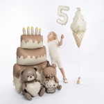 Шар (23''/58 см) Фигура 3D, Мишка с капкейком, Бежевый, Сатин, 1 шт. в уп., 24873