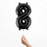 Шар с клапаном (16''/41 см) Мини-цифра, 8, Черный, Матовый, 1 шт., 23888