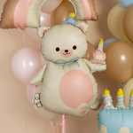 Шар (39''/99 см) Фигура, Мишка с кексиком, Кремовый, Сатин, 1 шт. в уп., 26416P