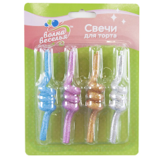 Набор свечей Фигура, Спираль, Ассорти, с блестками, 8 см, 4 шт., 802749