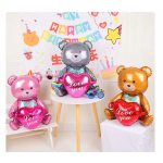 Шар (30''/76 см) Фигура 3D, Сидячий мишка с сердцем, Серый, 1 шт. в уп., 23205