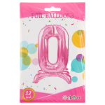 Шар (32''/81 см) Цифра на подставке, 0, Розовый, 1 шт. в уп., 24140