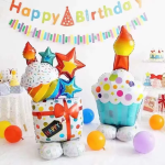 Шар 3D (55''/140 см) Фигура на подставке, Кекс со свечкой, 1 шт. в уп., 19877