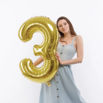 Шар (40''/102 см) Цифра, 3, Белое золото, Металлик, 1 шт. в уп., 24023