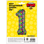 Шар (34''/86 см) Цифра, 1 Game Party, 1 шт. в уп., 501551