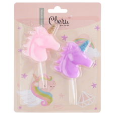 Набор свечей Фигура, Волшебный единорог, Розовый/Сиреневый, с блестками, 5 см, 2 шт. с держат., 629182