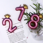 Свеча Цифра, 8 Золотая корона, на шпажке, Розовый, Металлик, 4,5*7 + 3,5 см, 1 шт. с держат., 802818