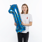Шар (34''/86 см) Цифра, 1 Золотые короны, Голубой, 1 шт. в уп., 131111