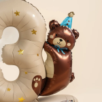 Шар (35''/89 см) Цифра на подставке, 3 Годика, Мишка в голубом колпачке, Бежевый, Сатин, 1 шт. в уп., 27303B