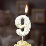 Свеча Цифра, 9 Золотые брызги, на шпажке, Белый, Металлик, 4,3 + 5,2 см, 1 шт. с держат., 5649