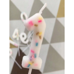 Свеча Цифра, 1 Сладкое конфетти, на шпажке, Белый, 5 + 7 см, 1 шт. с держат., 802841