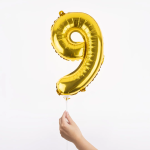Шар с клапаном (16''/41 см) Мини-цифра, 9, Золото, Металлик, 1 шт., R3179
