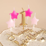 Набор свечей 1-ый День Рождения Девочки, Золото/Розовый, 2,5*3,5 + 4 см, 5 шт. с держат., 639283