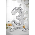 Шар (32''/81 см) Цифра на подставке, 3, Серебро, 1 шт. в уп., 134013